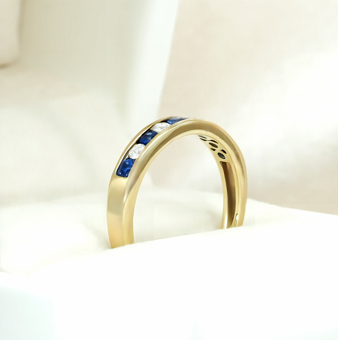 9K Yellow Gold Alternating Sapphire & Diamond Ring