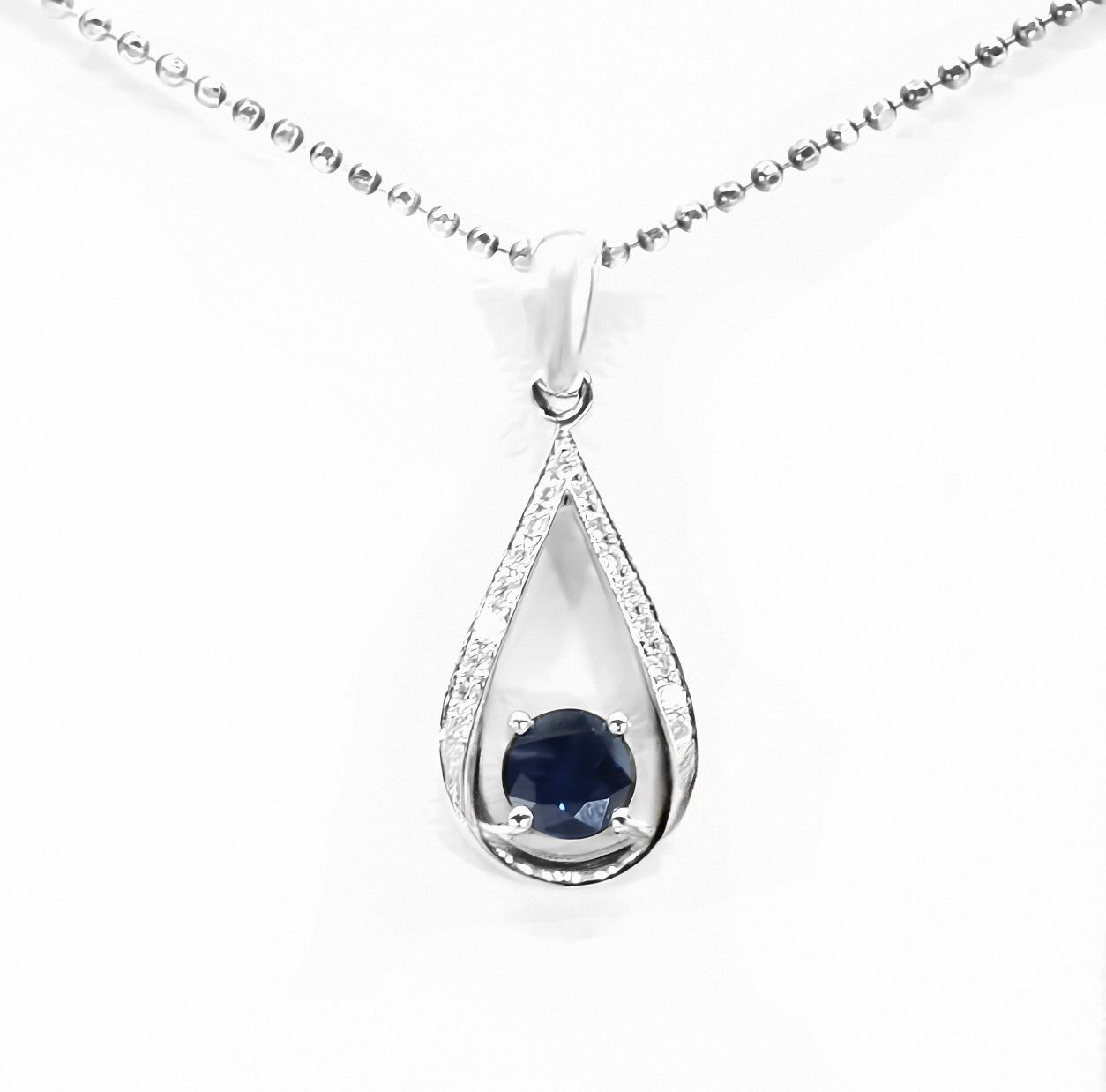 14K White Gold Sapphire & Diamond Pendant