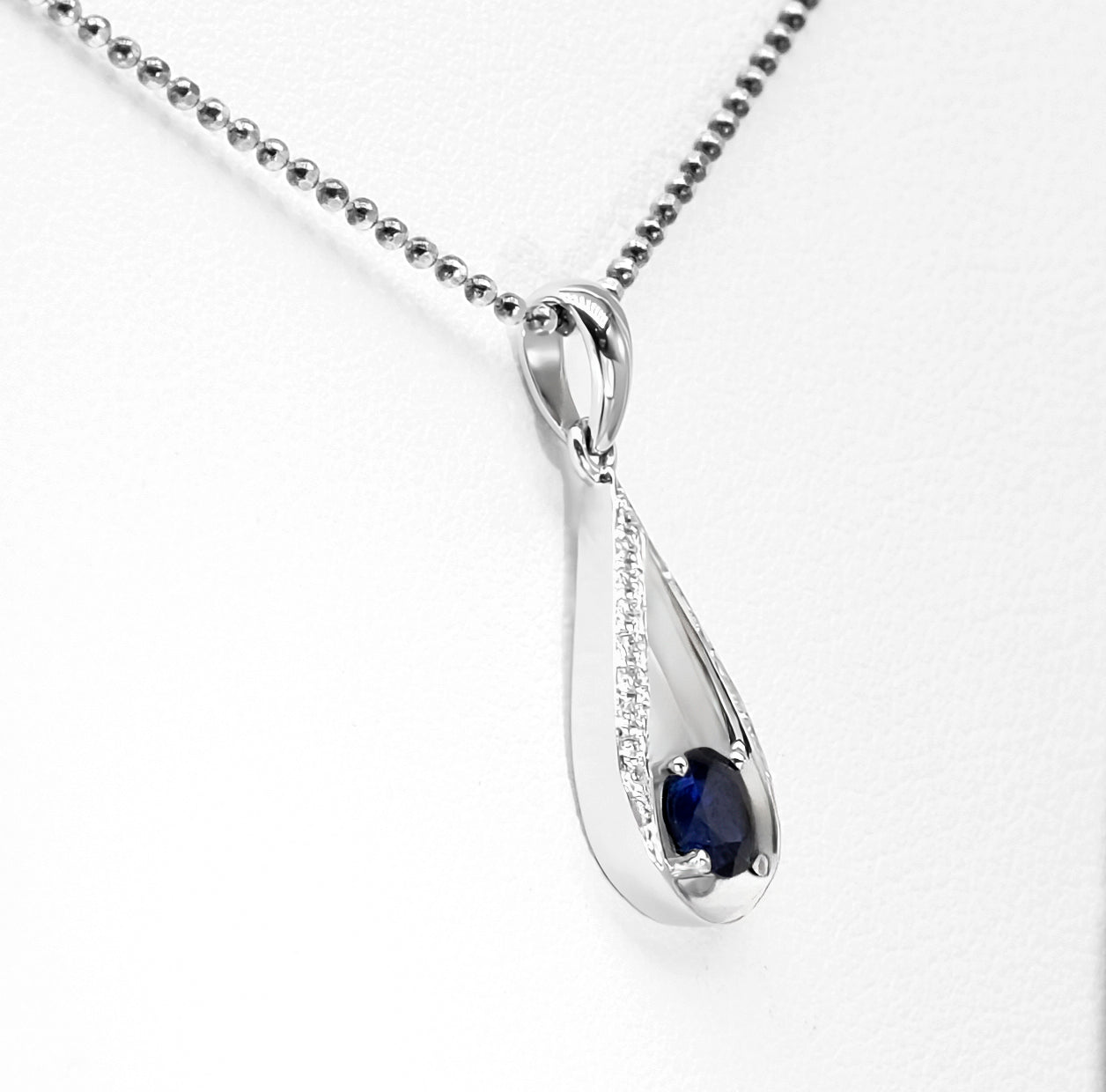 14K White Gold Sapphire & Diamond Pendant