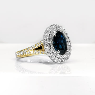 18K Yellow Gold Sapphire & Diamond Ring