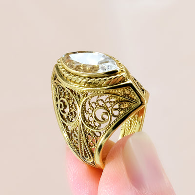 Yellow Gold Blue Topaz Handmade Ring