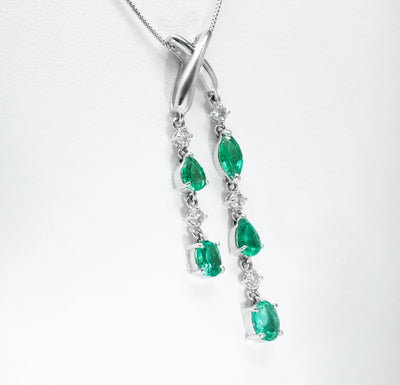 18K White Gold Emerald & Diamond Pendant