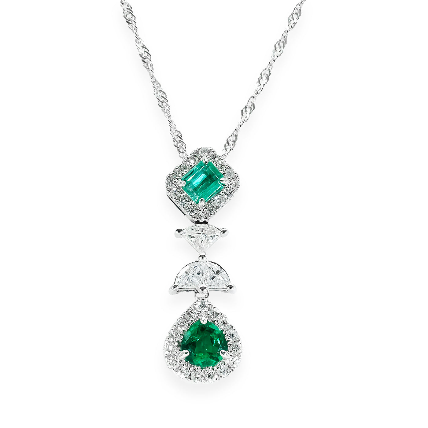 18K White Gold Emerald & Diamond Pendant