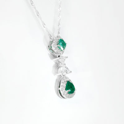 18K White Gold Emerald & Diamond Pendant