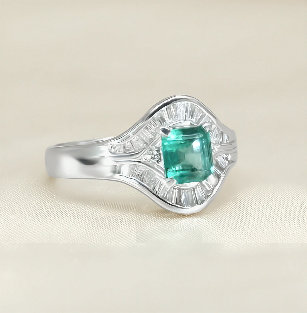Platinum Emerald & Diamond Ring