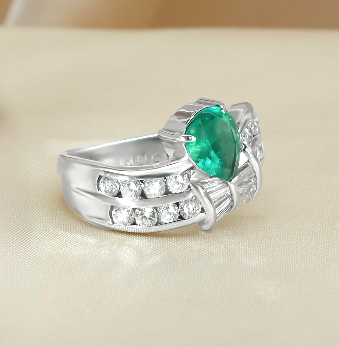 Platinum Emerald & Diamond Ring