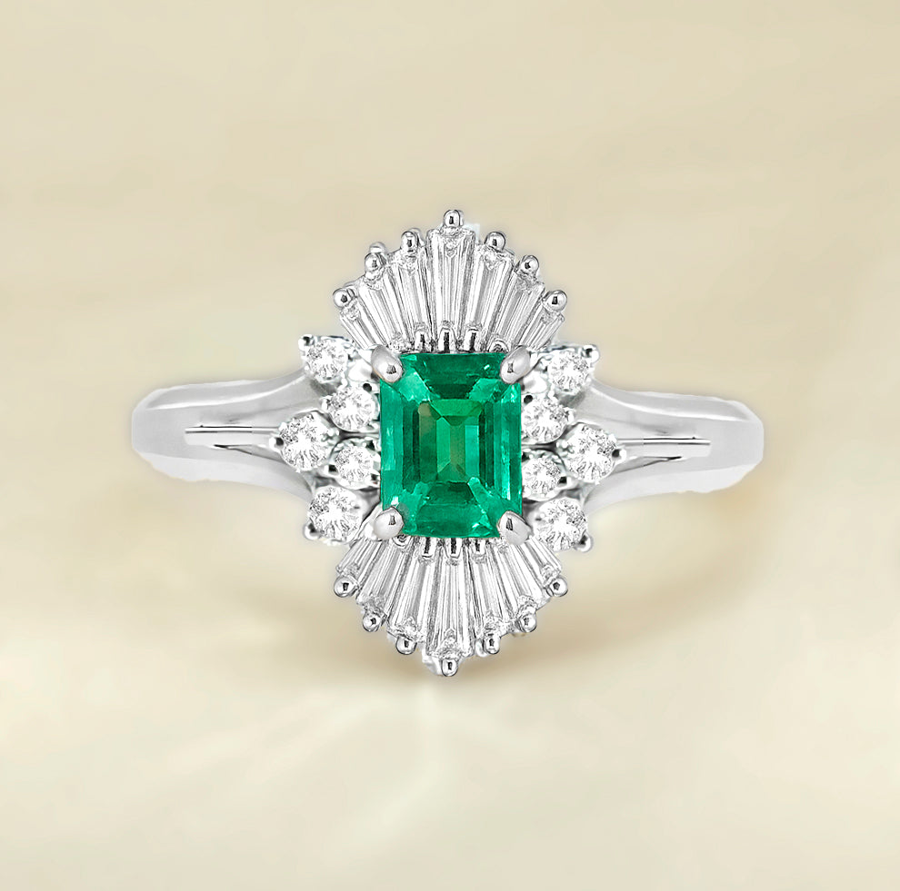 Platinum Emerald & Diamond Ring