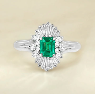Platinum Emerald & Diamond Ring