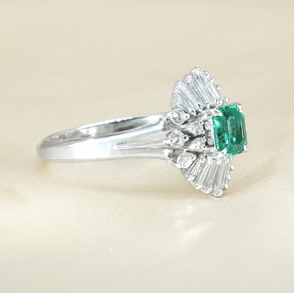 Platinum Emerald & Diamond Ring