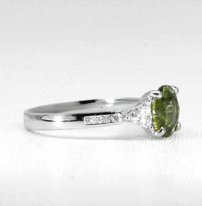 18K White Gold Australian Green Sapphire & Diamond Ring