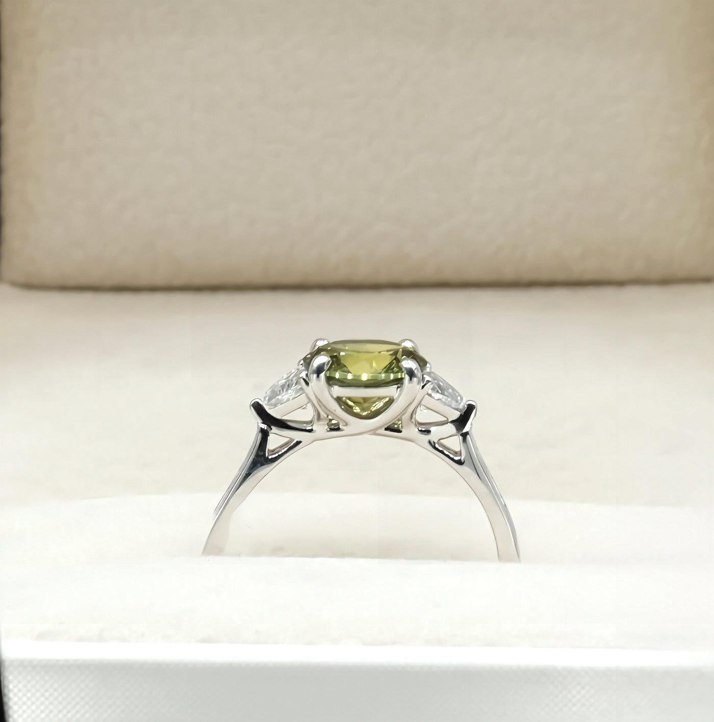 18K White Gold Australian Green Sapphire & Diamond Ring