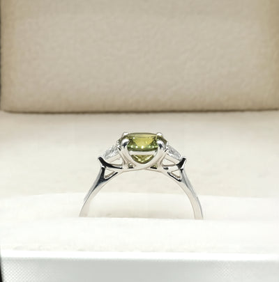 18K White Gold Australian Green Sapphire & Diamond Ring