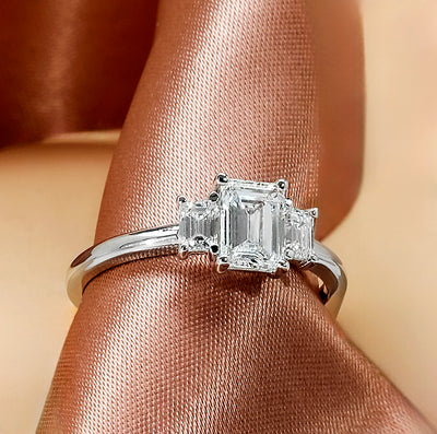 Emerald cut Lab Grown Diamond Three Stone Ring - Sophie