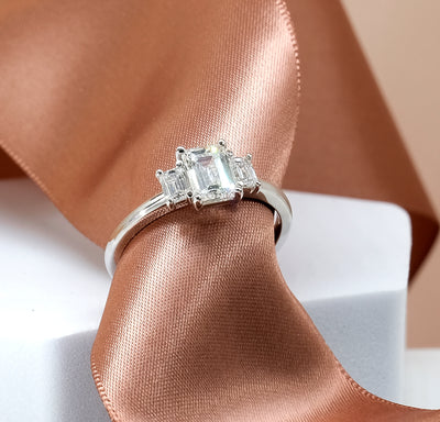 Three Stone Emerald Cut Diamond Ring
