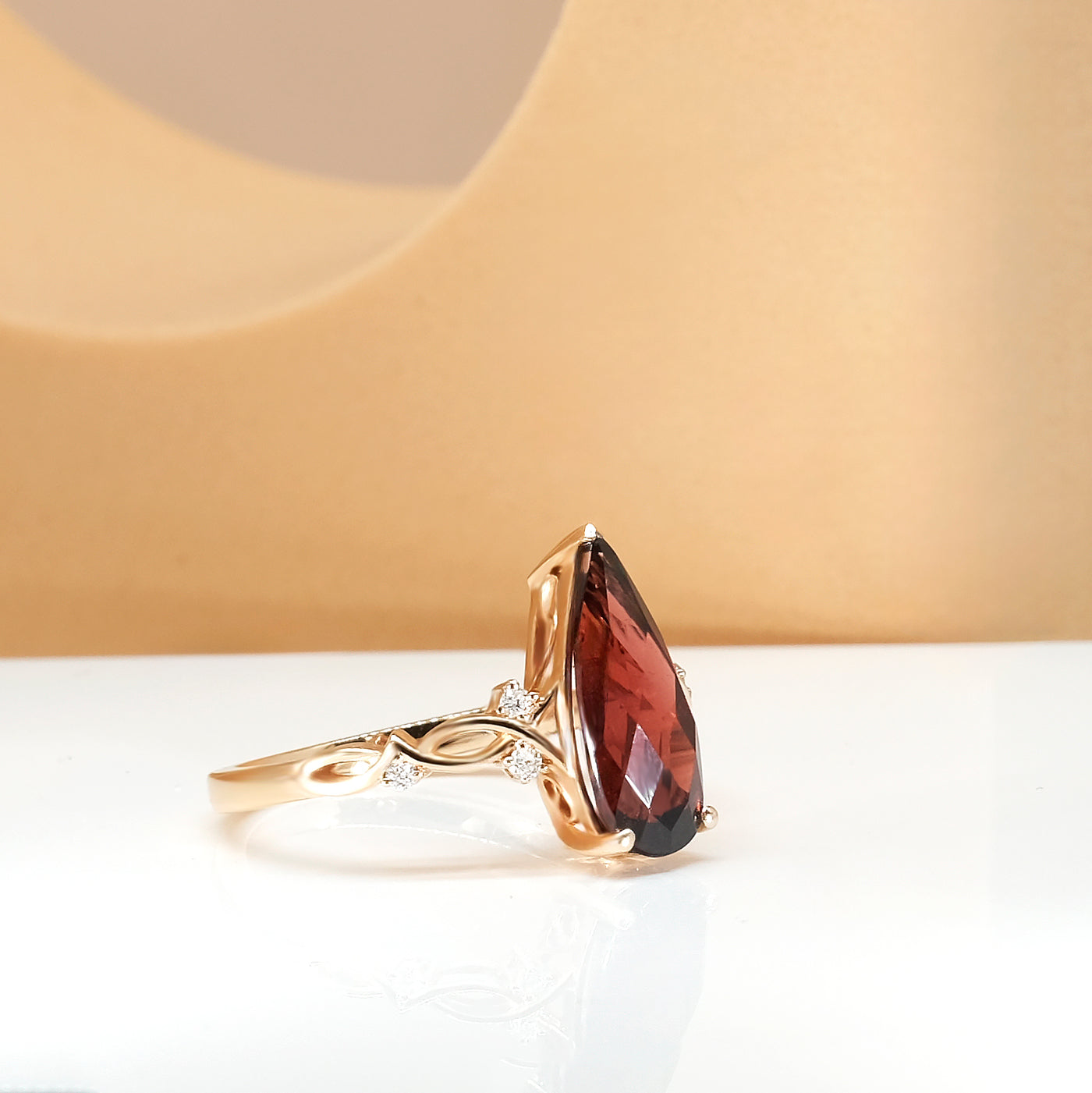 Rose Gold Diamond Garnet Ring