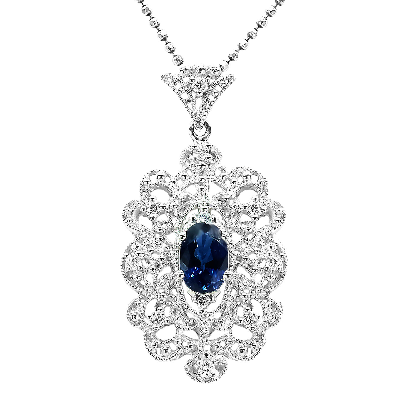18K White Gold Sapphire & Diamond Pendant