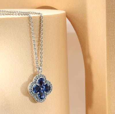 18K White Gold Diamond & Sapphire Pendant