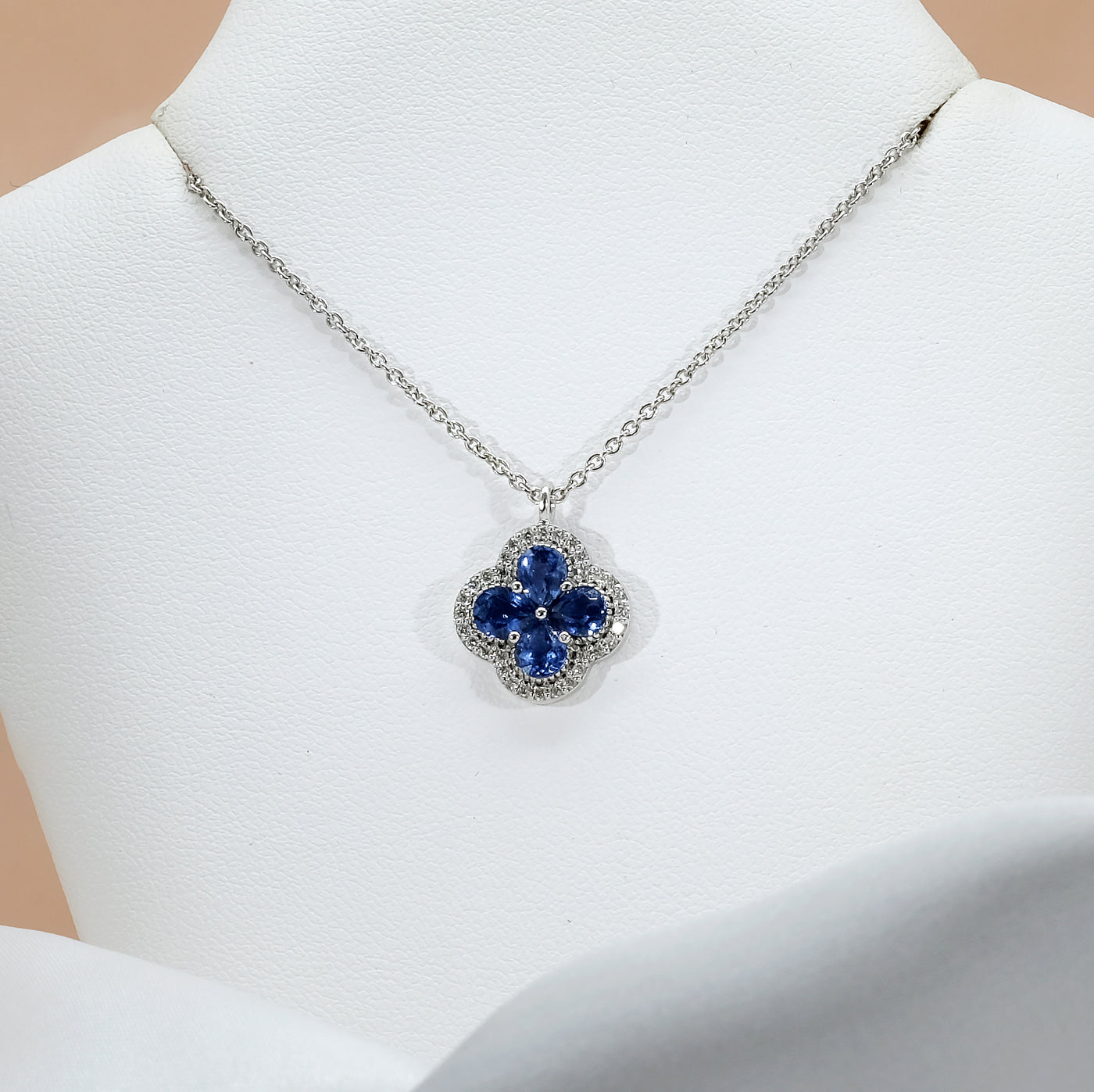 18K White Gold Diamond & Sapphire Pendant