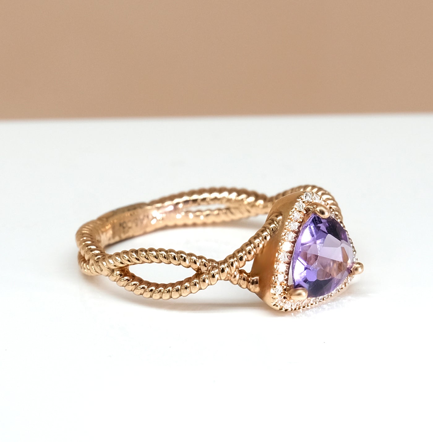 14K Rose Gold Amethyst & Diamond Ring