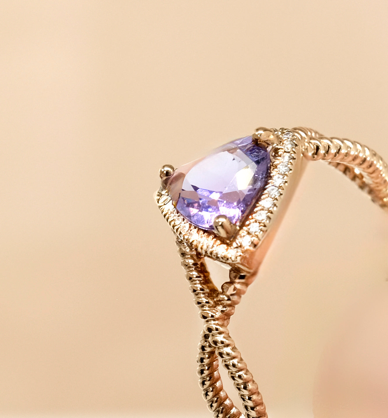 14K Rose Gold Amethyst & Diamond Ring