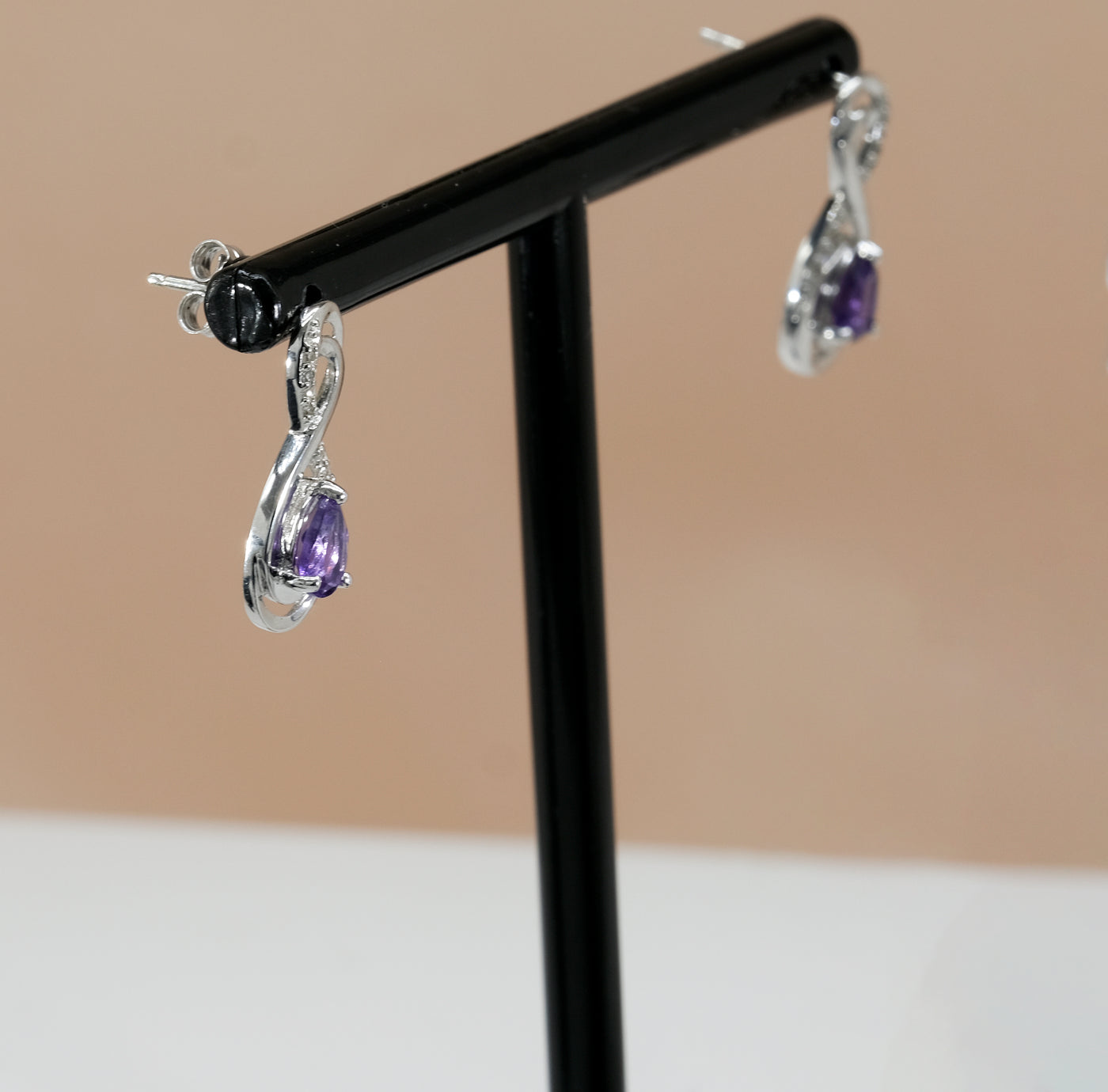 9K White Gold Amethyst & Diamond Earrings