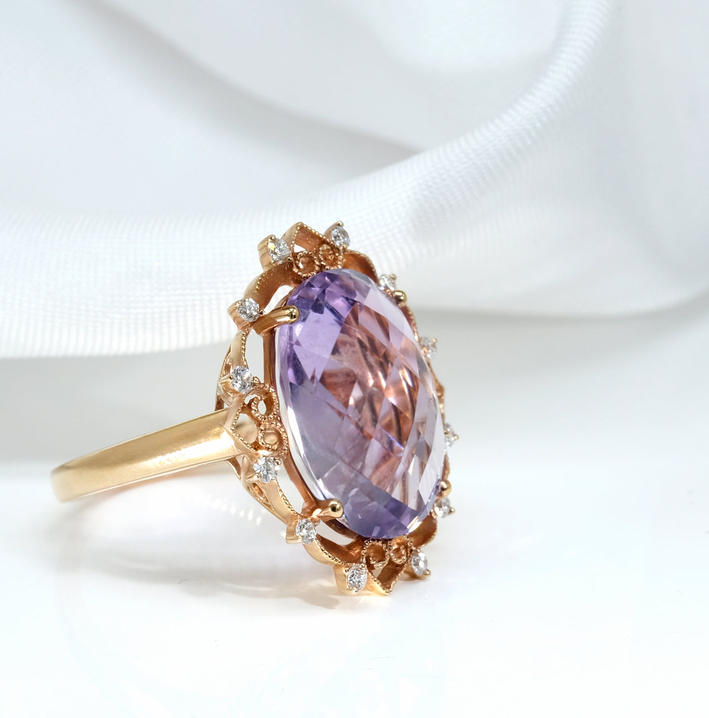 14K Rose Gold Amethyst & Diamond Ring