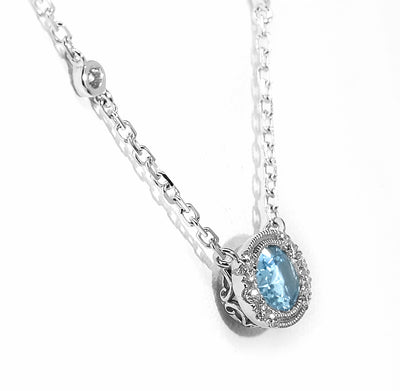 14K White Gold Aquamarine & Diamond Necklace