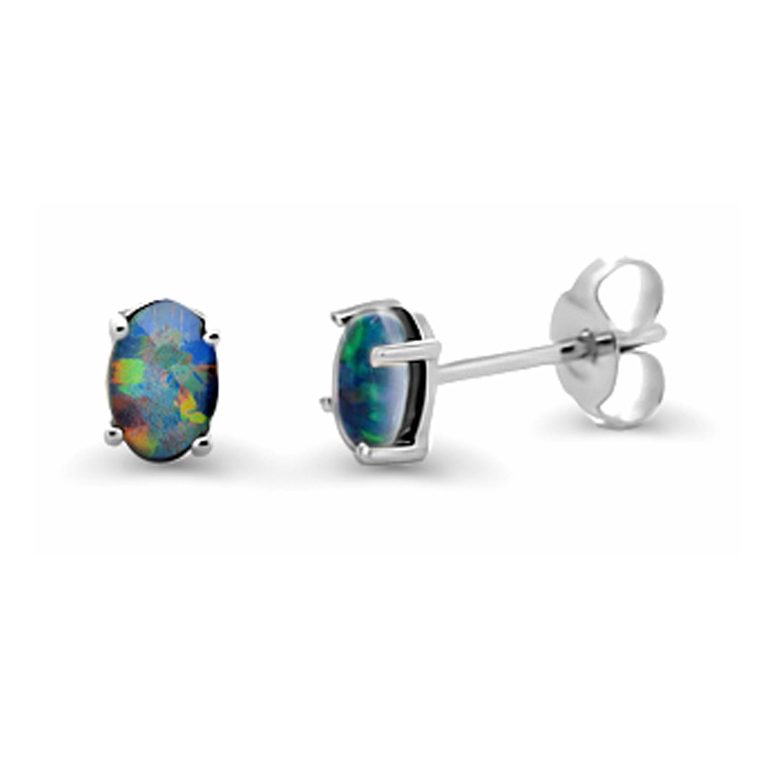 Sterling Silver Triplet Opal  Earrings