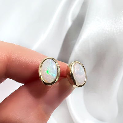 Solid Opal Earrings in 9K Yellow Gold