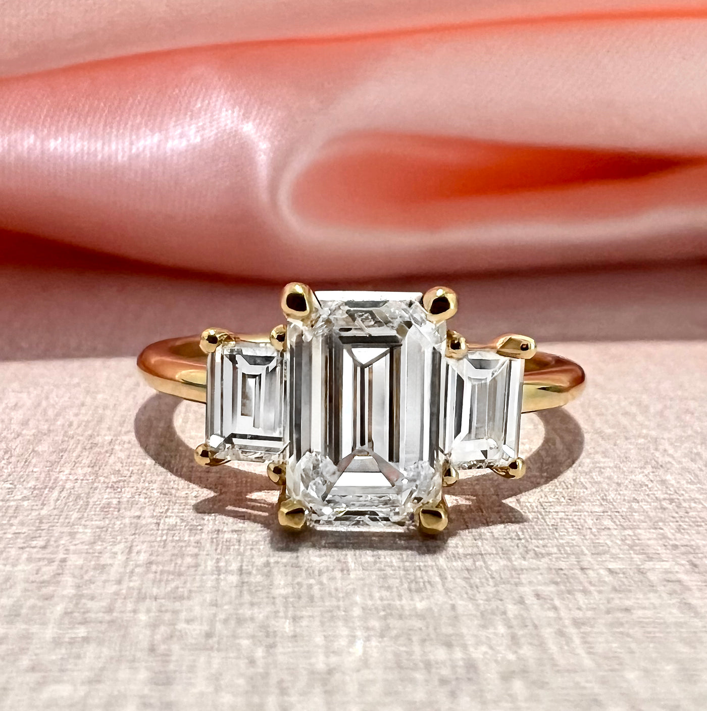 Three Stone Emerald Cut Diamond Ring
