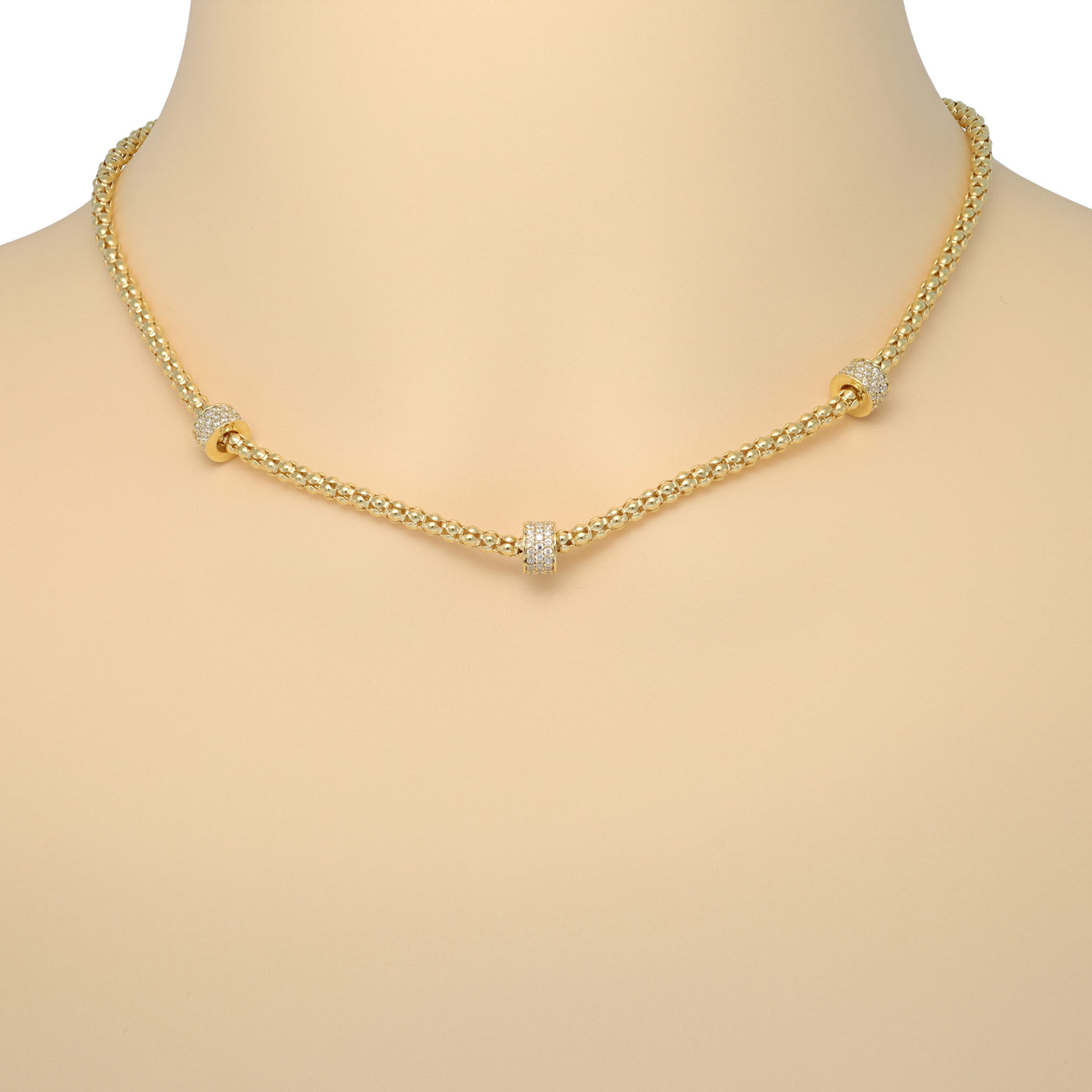 IL Diletto - 925 Italian Silver Necklace, Cubic Zirconia Rondelle, Gold Plated