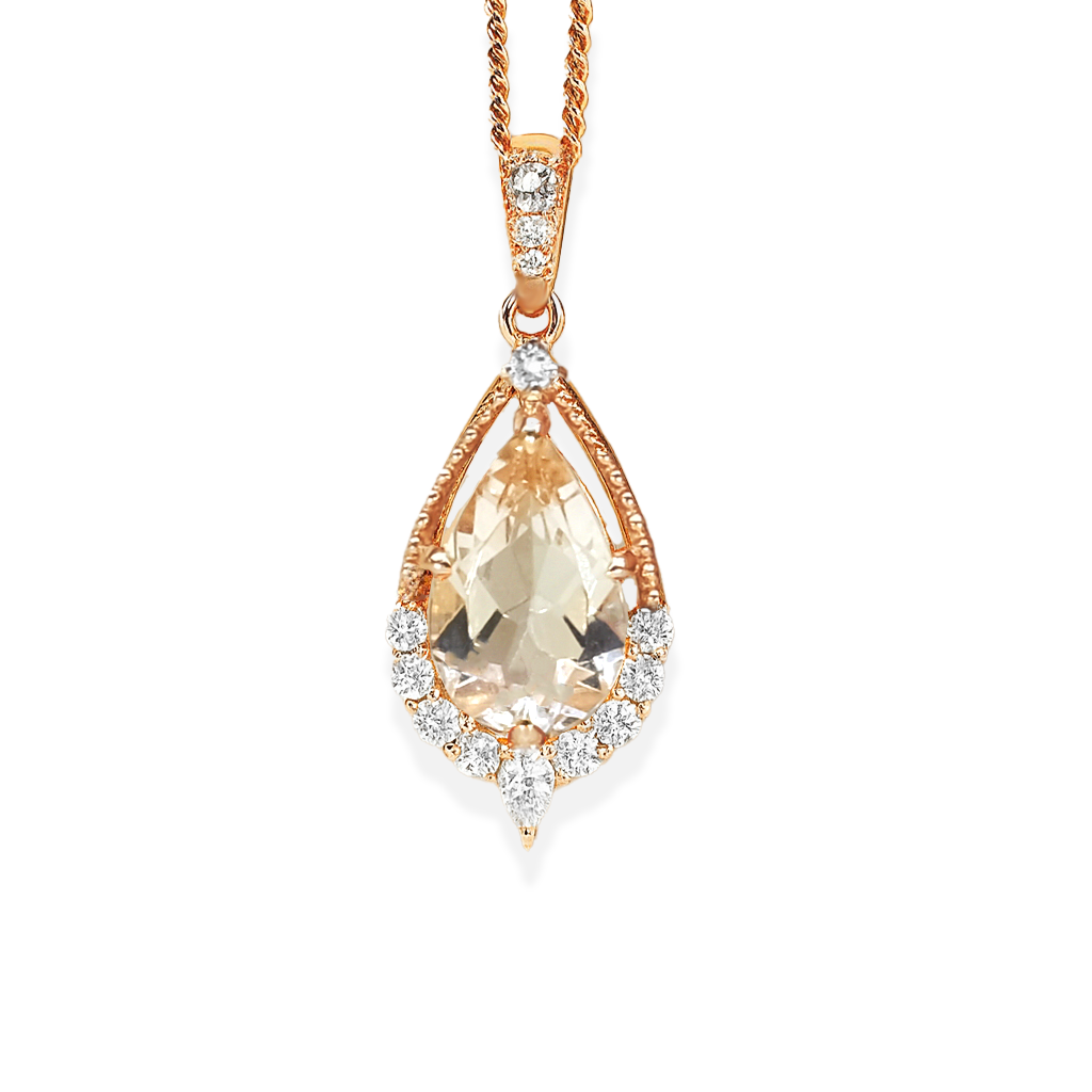 14K Rose Gold Morganite & Diamond Pendant