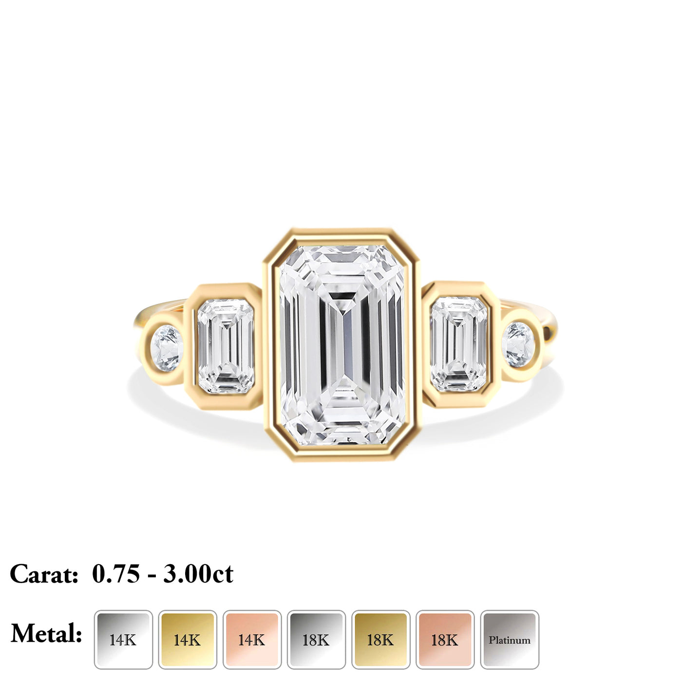 The Margaret Ring – Bezel-Set Diamond Engagement Ring with Emerald and Round Accent Stones