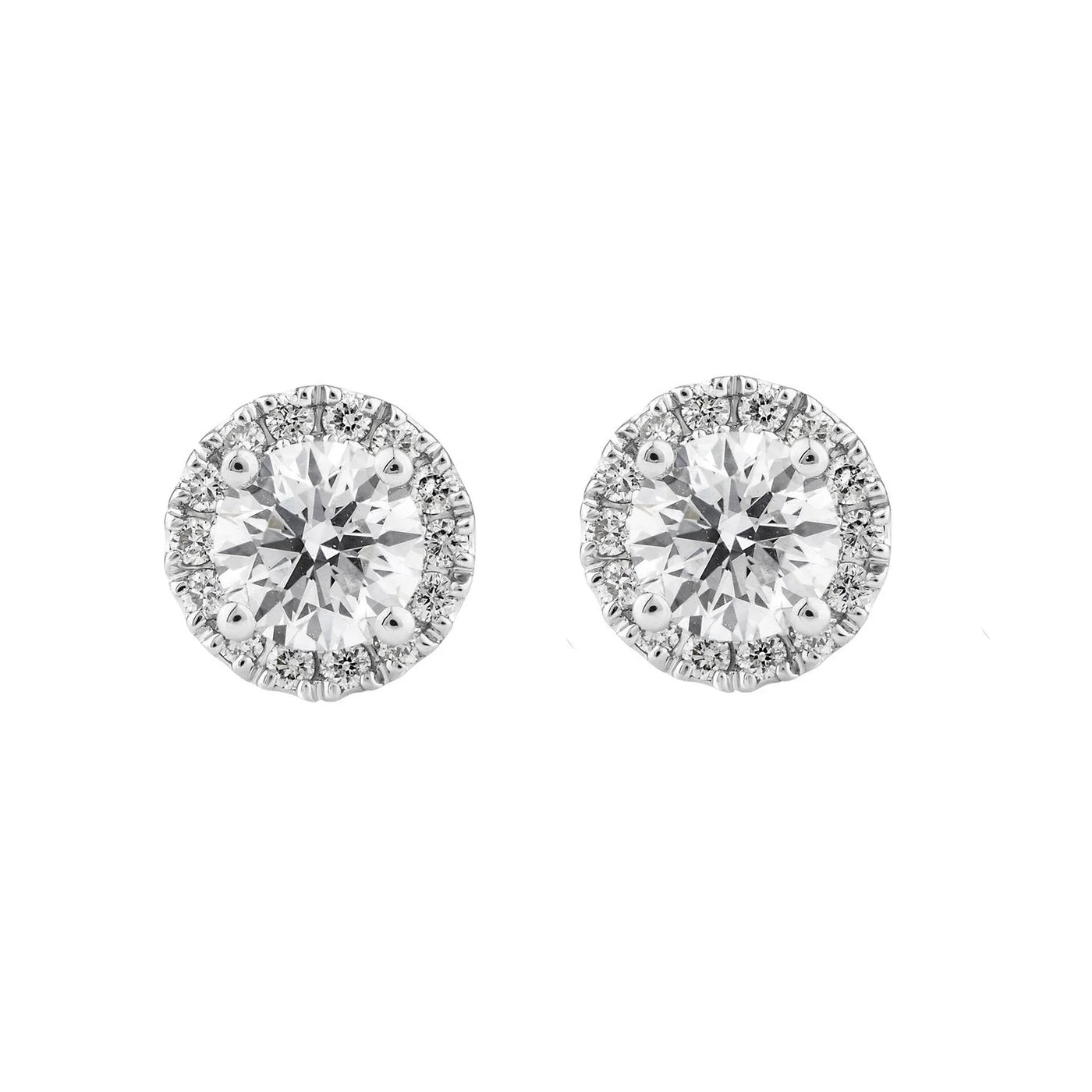 0.95ct Lab Grown Diamond Round Halo Ear Studs in 18K White Gold