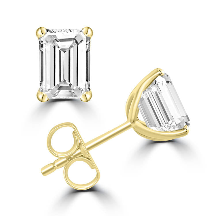 Lab Grown Diamond Stud Earrings, 14K White or Yellow Gold, Claw Set Baguette | Pre-Order