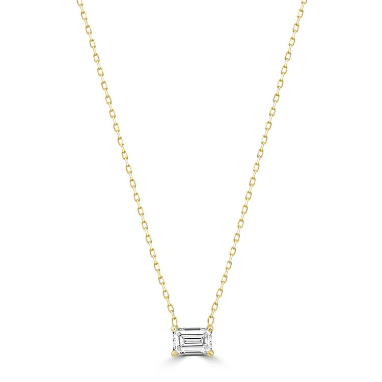 14K Yellow Gold Lab Grown Diamond Pendant with chain, Claw-Set Baguette| Pre-Order