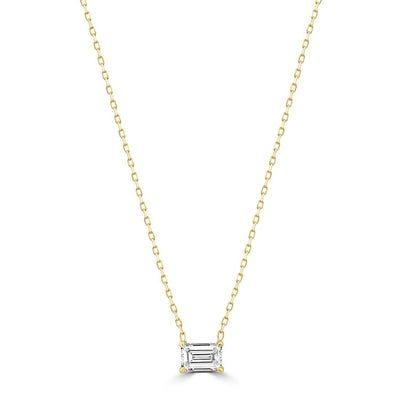 14K Yellow Gold Lab Grown Diamond Pendant with chain, Claw-Set Baguette