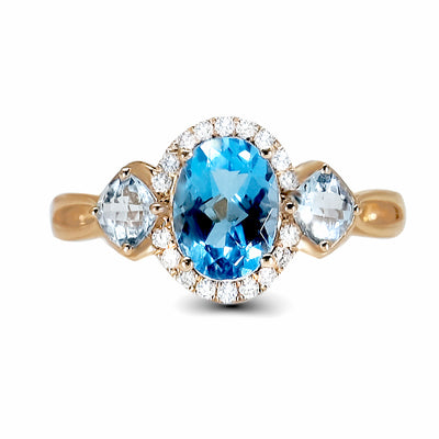 Rose Gold Blue Topaz and Diamond Ring
