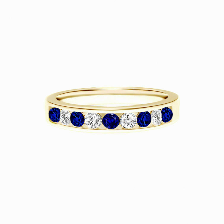 9K Yellow Gold Alternating Sapphire & Diamond Ring