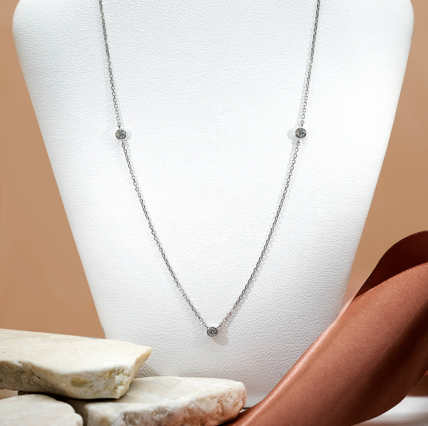 Triple Diamond White Gold Necklace