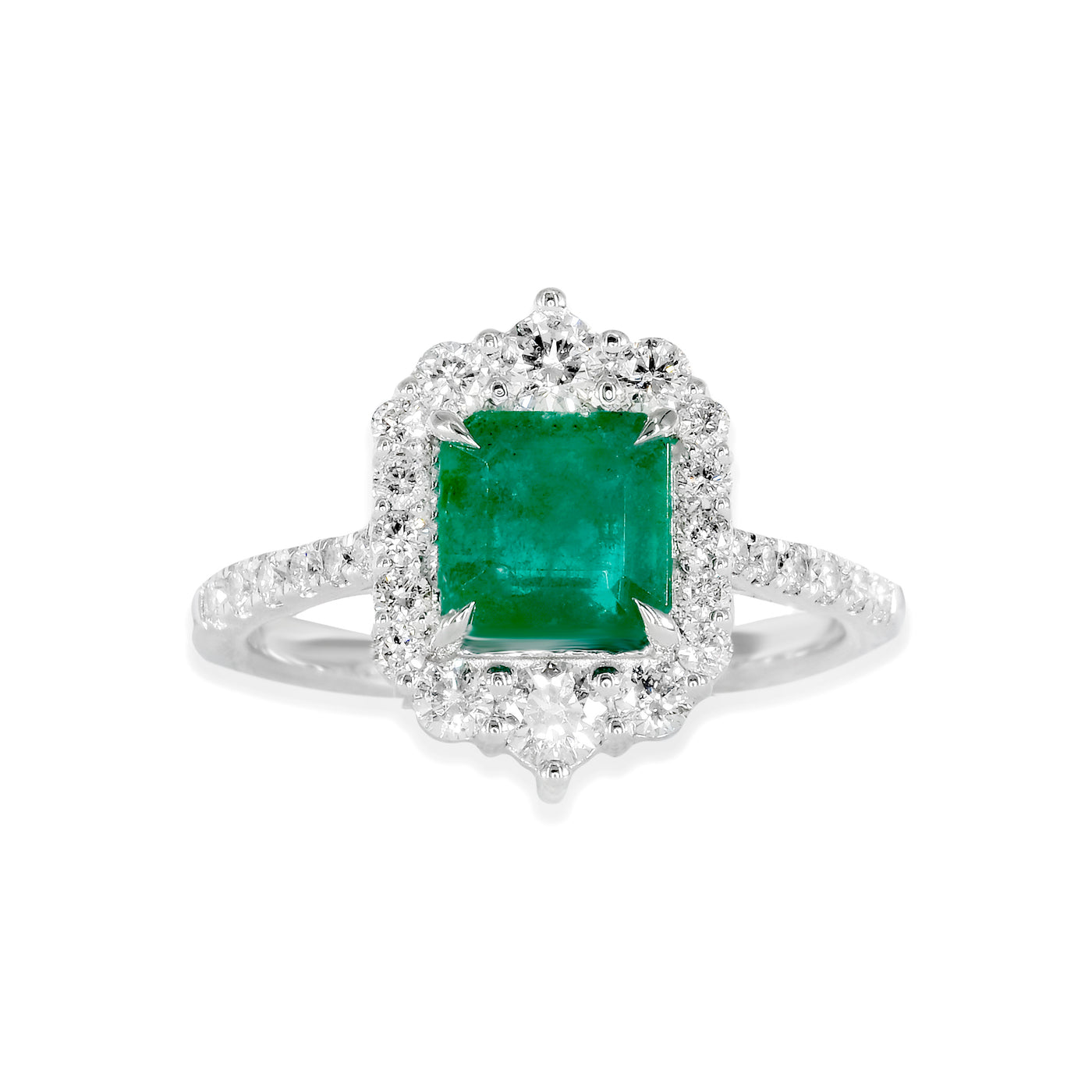 White Gold Emerald and Diamond Ring