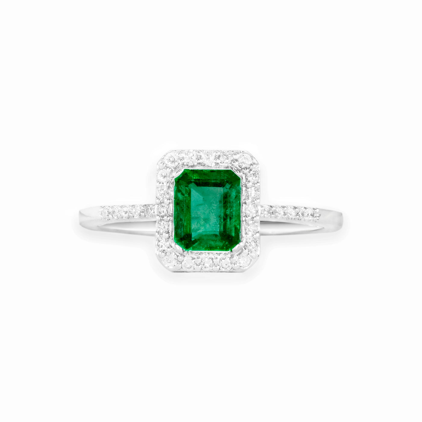 White Gold Emerald and Diamond Ring