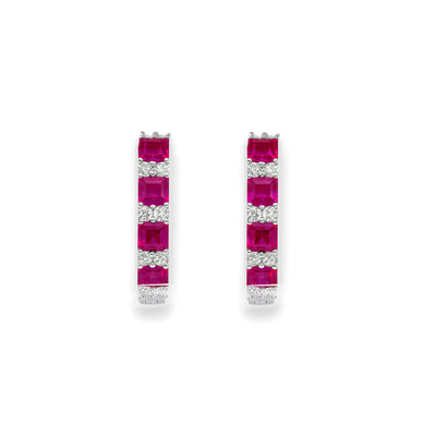 18K White Gold Ruby & Diamond Earrings