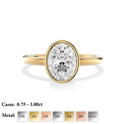 The Alicante Ring - Bezel Set Oval Solitaire - Lab Grown Diamond
