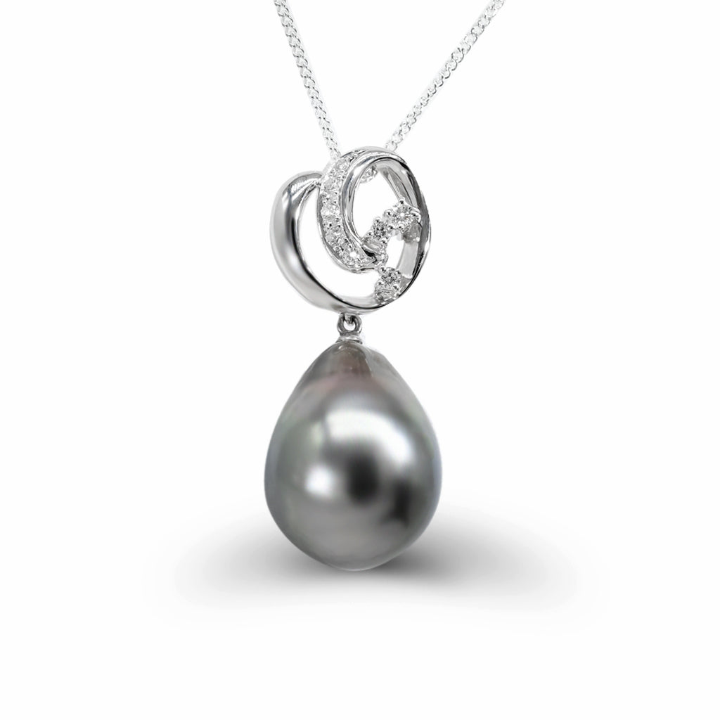 Platinum Tahitian Baroque Pearl & Diamond Pendant