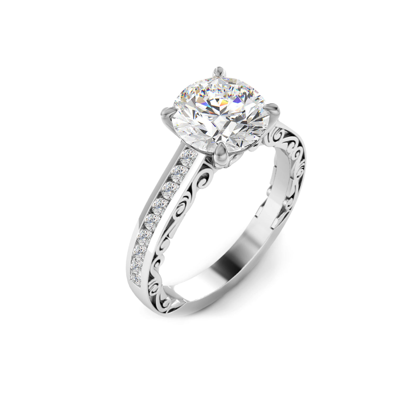 The Riviera Ring - Channel Set Band with Vintage Sides - Lab Grown Diamond