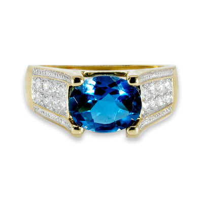 Yellow Gold Diamond & Blue Topaz Ring