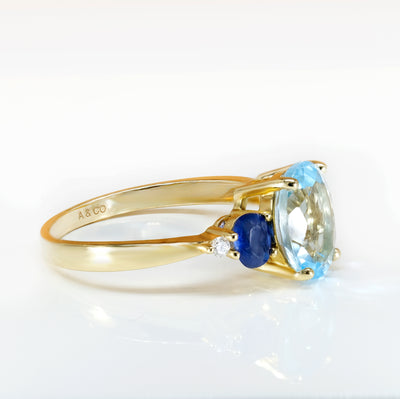 Yellow Gold Sapphire & Blue Topaz Diamond Ring
