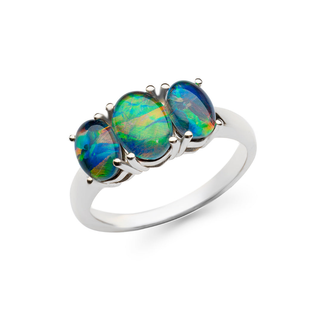 Sterling Silver  Triplet Opal  Trilogy Ring