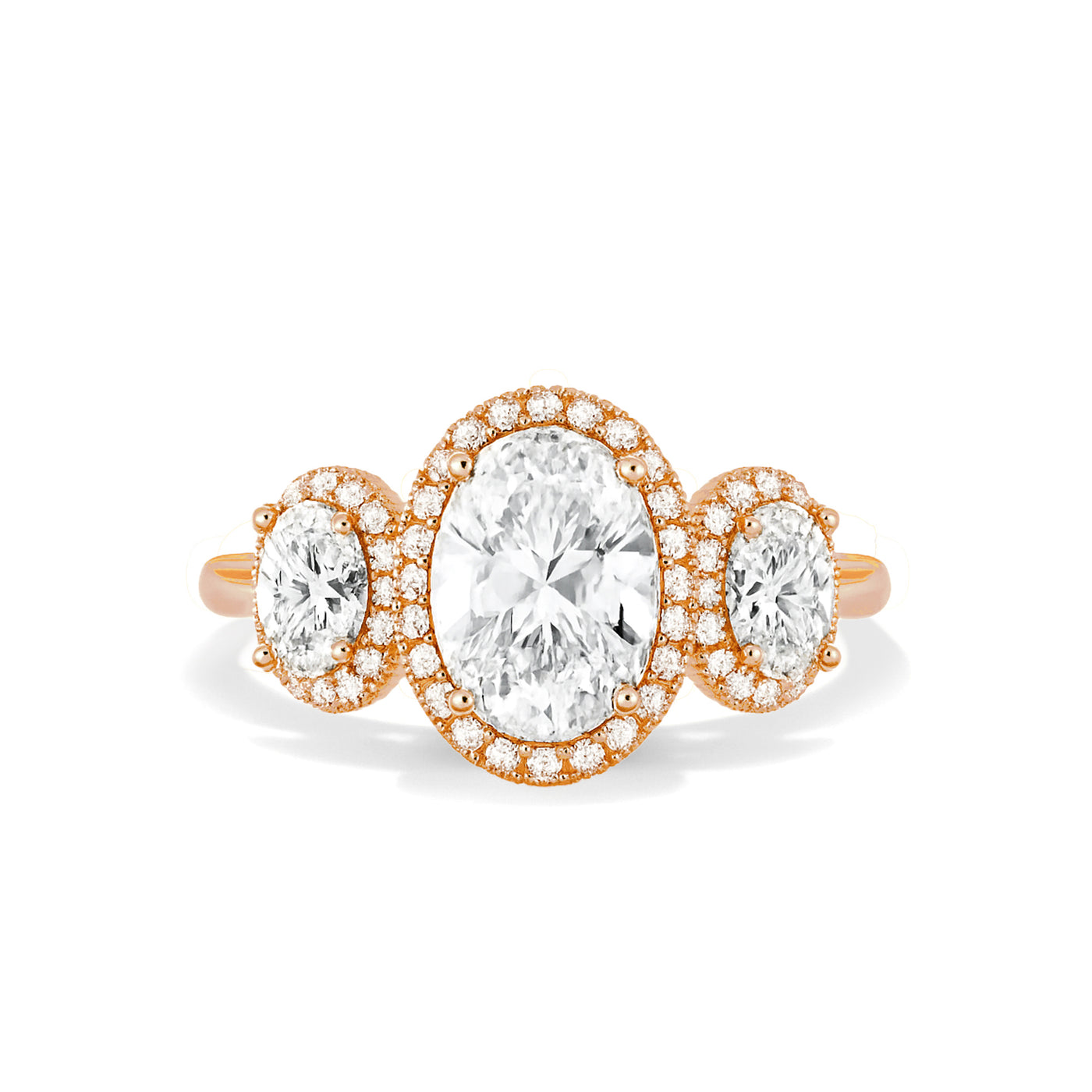 The Brittany Ring - Oval Trilogy with Halos - Lab Grown Diamond